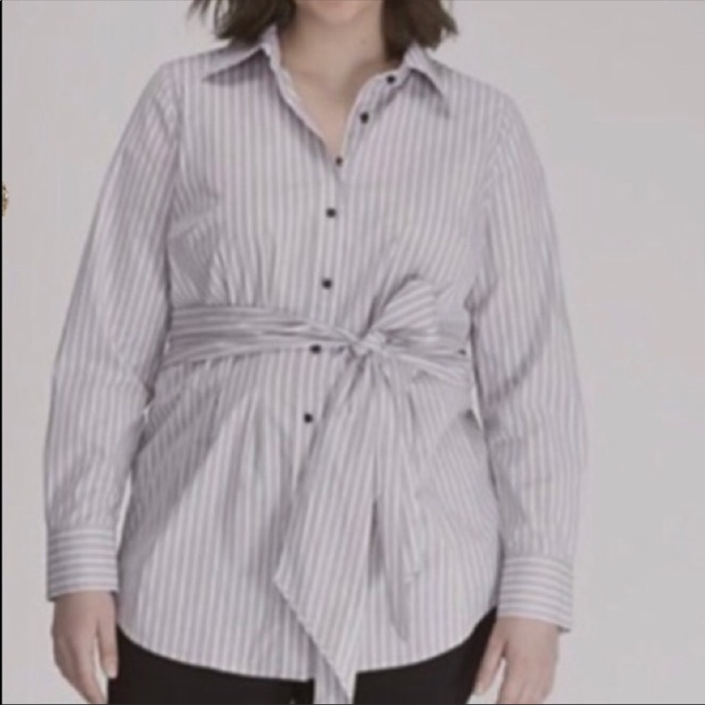 Button down tie at waist long sleeve shirt